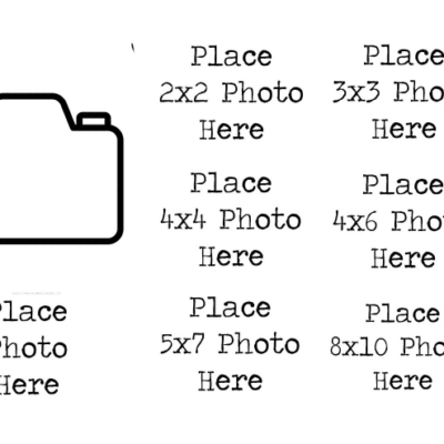 Place Photo Here - Camera with Sizes Stamp Set