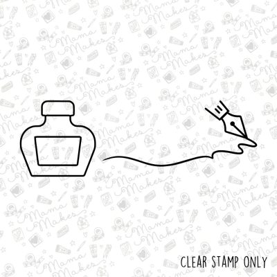 Mama Makes Ink Bottle & Fountain Pen - Clear Stamp for Ink Swatches